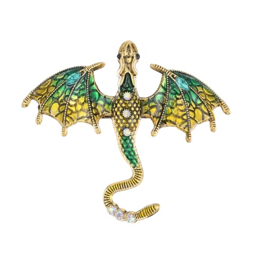Anmpab Colorful Enamel Dragon Brooch for Men Women Vintage Rhinestone Crystal Dragon Animal Brooch Pin Clothing Hat Jewelry Decoration - color: Green