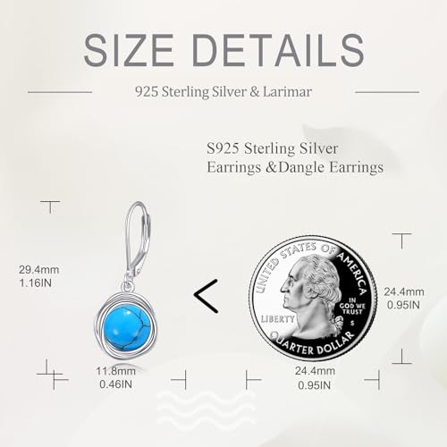 FreshWater Pearl Dangle Earrings 925 Sterling Silver Lapis lazuli Turquoise Larimar Opal Black Pearl Leverback Earrings for Women Birthday Hypoallergenic - style: Turquoise earrings