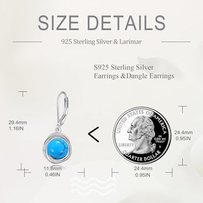 FreshWater Pearl Dangle Earrings 925 Sterling Silver Lapis lazuli Turquoise Larimar Opal Black Pearl Leverback Earrings for Women Birthday Hypoallergenic - style: Turquoise earrings