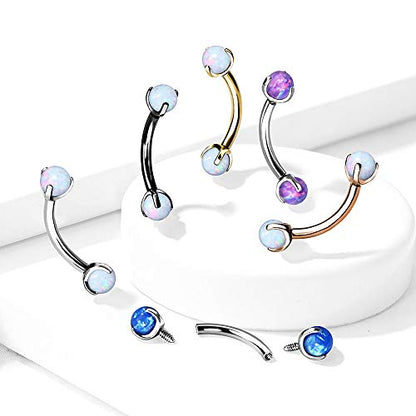 Pierced Owl - 16GA Stainless Steel Internally Threaded Claw Set Synthetic Opals Eyebrow Curved Barbell - style: Gold/Opal White