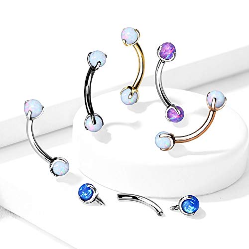 Pierced Owl - 16GA Stainless Steel Internally Threaded Claw Set Synthetic Opals Eyebrow Curved Barbell - style: Steel/Opal Purple