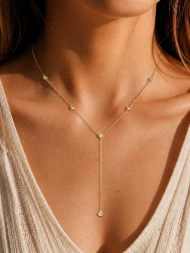 Lariat Gold Necklace for Women, Dainty Long Necklaces 14k Gold Plated Y-Shaped Layered Drop Necklaces for Women Trendy Simple Gold Jewelry for Prom Vacation Gifts - color: Station Y Necklace-Gold