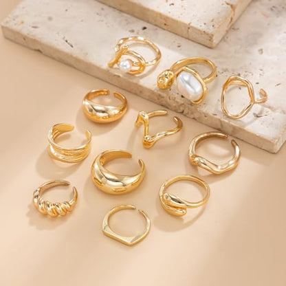 Airvess Gold Knuckle Rings for Women Trendy, Vintage Stackable Rings 14k Gold Plated Rings Sets Dainty Joint Finger Midi Ring Cute Rings Pack Festival Jewelry Gift - style: Chunky - 10Pcs