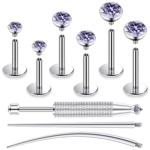 Jenxnjsjo F136 Titanium 20/18/16g Earrings Nose Lip Rings Studs Labret Medusa Tragus Helix Conch Cartilage Piercing Jewelry for Women - color: Purple, size: 16g