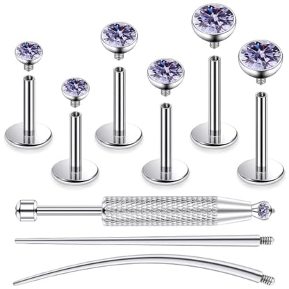 Jenxnjsjo F136 Titanium 20/18/16g Earrings Nose Lip Rings Studs Labret Medusa Tragus Helix Conch Cartilage Piercing Jewelry for Women - color: Purple, size: 16g