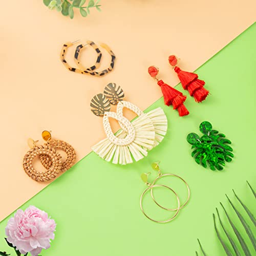 Ponpon 6-18 Pairs Earrings for Women, Lightweight Summer Earrings Straw Earrings Fashion Geometric Statement Hoop Dangle Drop Earrings for Women - style: Style A - 6 Pairs