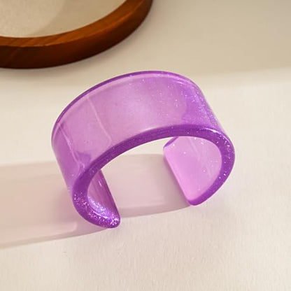 Colorful Acrylic Resin Open Bracelet Geometric Simple Transparent Tortoiseshell Acetate Plate Cuff Bangle Lightweight Chunky Thick Thin Wide Face Plastic Bracelet for Women Jewelry - color: A purple