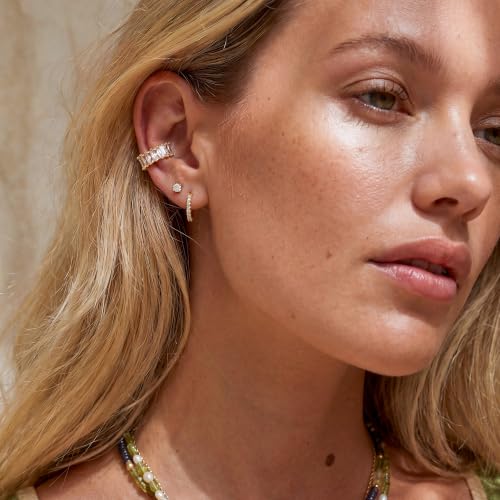 Gold Ear Cuff for Women Non Piercing | Cuff Earrings, 14K Gold Plated, Colorful Cubic Zirconia Pave, Pearl, Clover, Cartilage Earrings Trendy Jewelry, Single - color: Clear B
