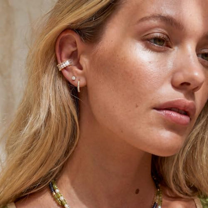 Gold Ear Cuff for Women Non Piercing | Cuff Earrings, 14K Gold Plated, Colorful Cubic Zirconia Pave, Pearl, Clover, Cartilage Earrings Trendy Jewelry, Single - color: Clear B