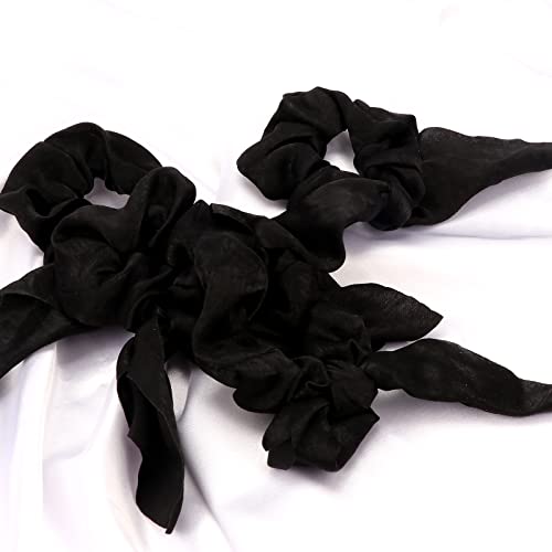 Ondder Hair Scrunchies - 15 Pcs Bow Ribbon Scrunchies with Elastic Hair Ties, Ponytail Holders & Hair Accessories for Women, Girls, and Kids - Black - color: Black