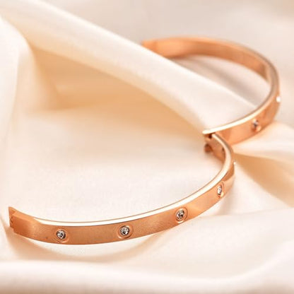 MYNENEY Womens Bracelets Stainless Steel Pave Cubic Zironia Stackable - color: 6mm-Crystal Rose Gold, size: 7 Inch