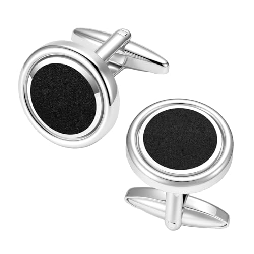 Cuff Links Mens Personalized Classic Round Cufflink Wedding Shirts Cufflinks for Men Jewelry Gifts - style: Silver with black