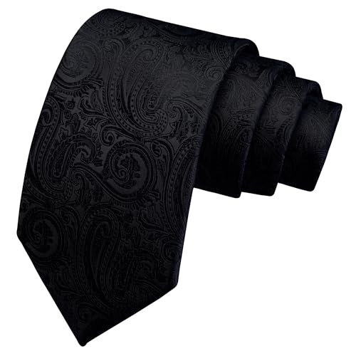 GUSLESON 3.15"（8cm） Mens Tie and Lapel Pin Paisley Necktie Hankerchief Cufflinks Set for Men - color: Black