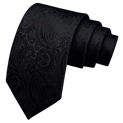 GUSLESON 3.15"（8cm） Mens Tie and Lapel Pin Paisley Necktie Hankerchief Cufflinks Set for Men - color: Black