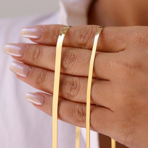 LUCA SMITH Gold Chains for Women & Men, 14K Gold Foxtail Chain Necklace Herringbone Chain Necklace Flat snake Chains 14K Gold Simple Layered Fashion Jewelry Gift for Women 18in 20in 22in 24in - size: 22in, style: Herringbone Chain-Premium Style
