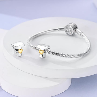 Women 925 Sterling Silver Charms A-Z Heart Letters Beads Pendant for Bracelets Women Fit Pandora Bracelets Hypoallergenic Beads - color: T