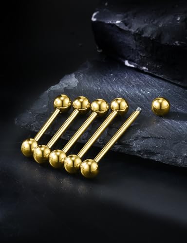 14G 16G Mix Size Tongue Rings Piercing Jewelry Stainless Surgical Steel Straight Barbell Nipple Tongue Ring Piercing Jewelry For Women Men 12MM 14MM 16MM 19MM 22MM Silver Black Gold - color: Gold, size: 14 Gauge-12MM/14MM/16MM/19MM/22MM