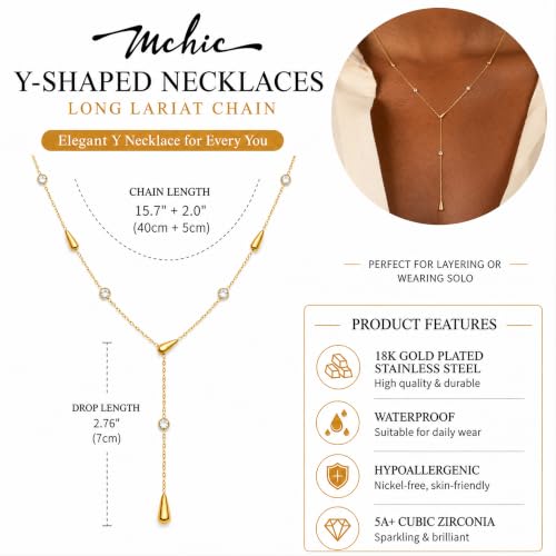 Mchic Gold Necklace for Women Dainty Long Lariat Necklace 18K Gold/Silver Plated Y-Shaped Pendant Necklaces Minimalist Layered Drop Necklaces Trendy Jewelry Gift - color: Gold3