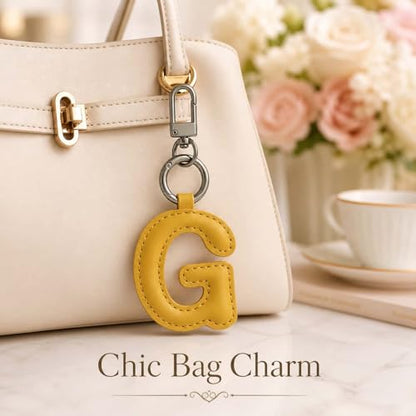 Initial Letter Keychain,Stainless Steel,Colorful Faux Leather Keyring for Backpack,Purse,Car Keys,Gift for Men Women - color: G