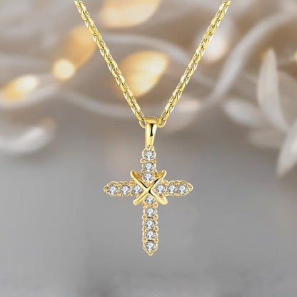 Gold Plated Pendant Necklaces for Women Cubic Zirconia Accent 18 Inch Adjustable Chain Hypoallergenic Gift for Wife Mom Birthday Valentines Day - style: CZ cross