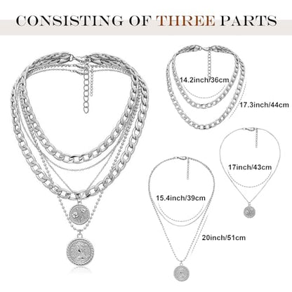 MJartoria Gold Layered Necklaces for Women Trendy Retro Birthflower Coin Pendant Necklace Dainty Chunky Chain Choker Necklaces for Jewelry Birthday Gifts - color: Silvery, style: August Birthflower