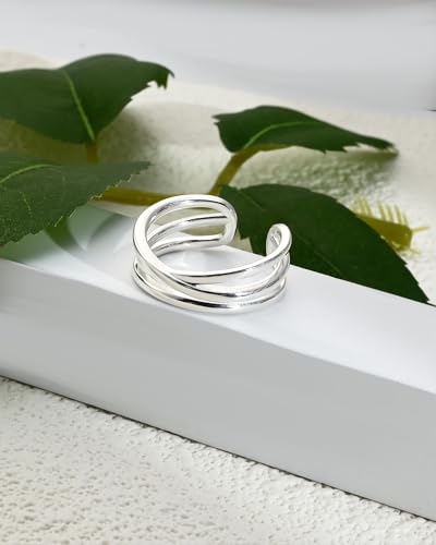 Silver Plated Rings for Women Adjustable Open Ring Vintage Twisted Crossover Stackable Finger Jewelry Gifts