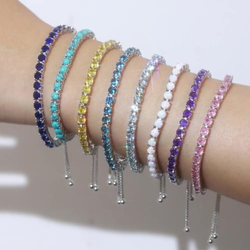 FANCIME Birthstone Bracelet Jewelry for Women Sterling Silver Tennis Bracelet Classic Bolo Adjustable Chain Fine Jewelry Anniversary Birthday Gifts for Women Mom Wife Her - color: 12-Turquoise
