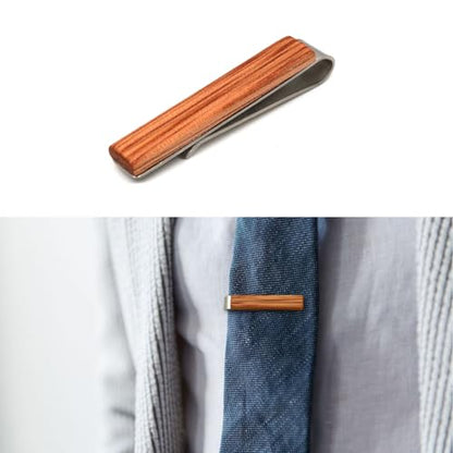 STJARNA Wood Tie Clip Brown 2inch Stainless Steel Tie Bar Handmade Jewelry - style: Light Brown