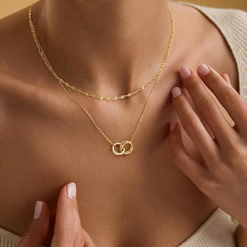 Dainty Layered Necklaces for Women,14k Gold Plated CZ Choker Necklace Stack | 14K Gold Plated Necklace set,Non Tarnish Hypoallergenic Beaded Paperclip Chain Necklace Stack Women's Minimalist Jewelry Gift - color: Gold-6