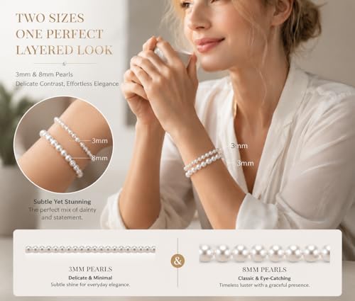 Pearl Bracelets for Women Dainty Baroque Pearl Bracelet White Bridesmaid Bridal Bracelet Wedding Jewelry Gifts for Mother Daughter Matching Outfits - color: A1:pearl bracelet