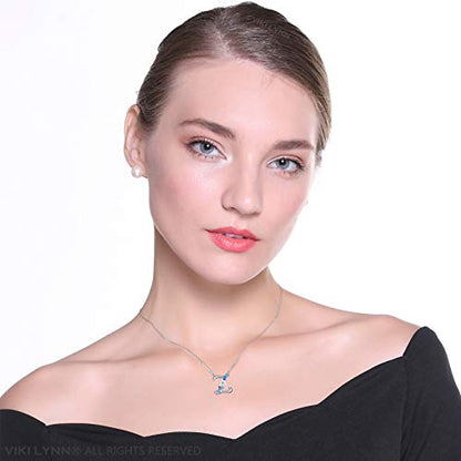 VIKI LYNN Initial Necklace for Women 925 Sterling Silver Initial A to Z Letter Pendant Necklace with Blue Flower Cubic Zirconia Birthday Engagement Gift for Women,Mom, Couple - style: Letter Z