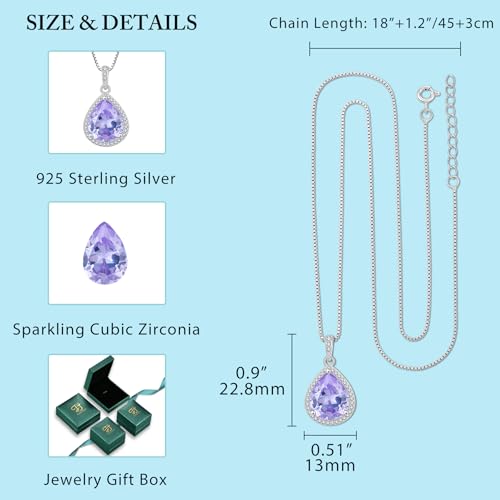 FJ Teardrop Pendant Necklace 925 Sterling Silver Birthstone Jewelry for Women - color: 06 June-Alexandrite-1