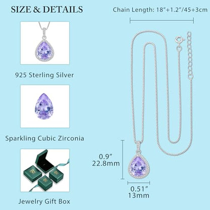 FJ Teardrop Pendant Necklace 925 Sterling Silver Birthstone Jewelry for Women - color: 06 June-Alexandrite-1