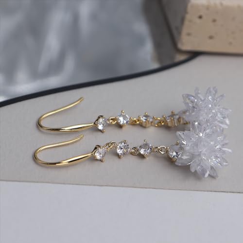 Sonateomber Gold Silver Small Hoop Dangle Earrings for Women, Trendy Dainty Rhinestone CZ Dangling Prom Wedding Leaf Flower Snowflake Butterfly Starfish Fashion Jewelry Gift - color: CZ White
