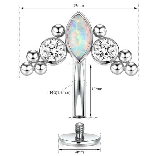 G23 Titanium Belly Jewelry 14G Flat Bottom Floating Belly Button Rings Curved Belly Barbell Navel Ring Belly Piercing 8/10/12/14mm Navel Rings Belly Piercings Jewelry for Women - color: Style6:Silver,Clear CZ+White Opal+Beads