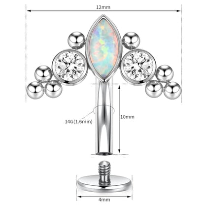 G23 Titanium Belly Jewelry 14G Flat Bottom Floating Belly Button Rings Curved Belly Barbell Navel Ring Belly Piercing 8/10/12/14mm Navel Rings Belly Piercings Jewelry for Women - color: Style6:Silver,Clear CZ+White Opal+Beads