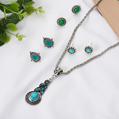 NEWITIN 49 Pieces Gold Jewelry Set for Women Fashion Costume Jewelry Gold Plated Necklace Bracelet Ring Earrings Set for Women - color: Turquoise Jewelry Set