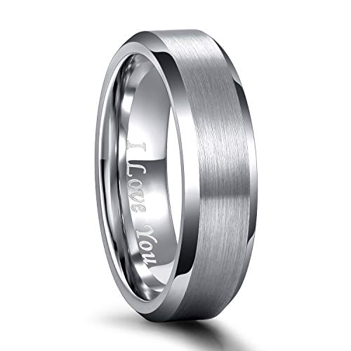 Greenpod 4MM 6MM 8MM Tungsten Carbide Engagement Ring Brushed Beveled Edge Polished Silver Wedding Band for Men Women Engraved I Love You Always & Forever Size 4-15 - color: 6mm I Love You