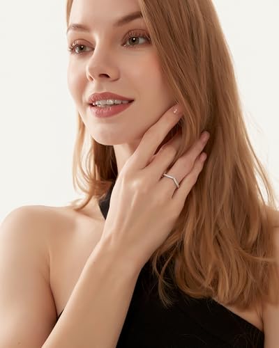 TIGRADE Cubic Zirconia Eternity Band V Shape CZ Stacking Engagement Ring for Women Size 3-12.5 - color: Silver