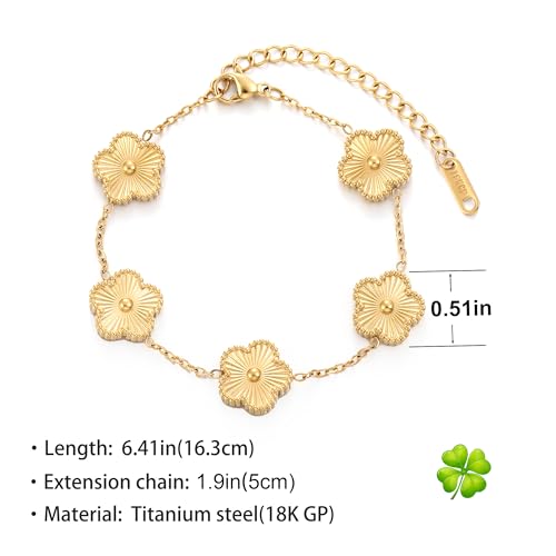 TICVSS Four Leaf Clover Bracelet for Women 18K Gold Plated Stainless Steel Lucky 4 Leaf Gold Link Bracelet Jewelry Gift for Women - color: Gold