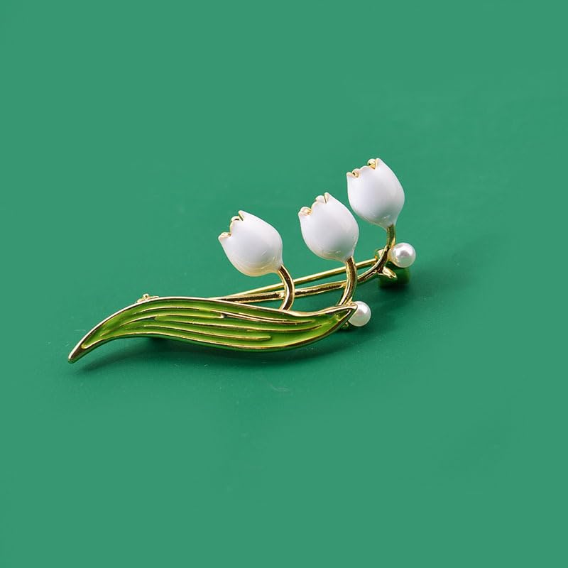 Flower Brooch for Women Rhinestone Pearl Zirconia Flower Lapel Pin Birthday Holiday Gift for Mother Wife Girlfriend - color: 08 Lily of the Valley-1