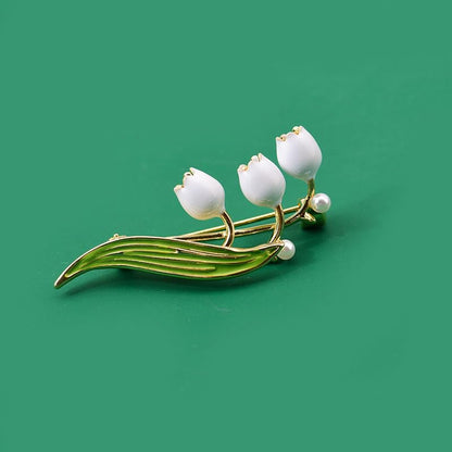 Flower Brooch for Women Rhinestone Pearl Zirconia Flower Lapel Pin Birthday Holiday Gift for Mother Wife Girlfriend - color: 08 Lily of the Valley-1