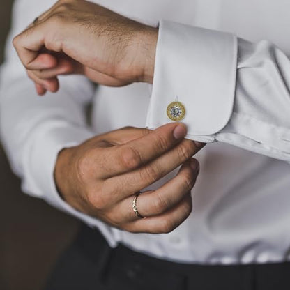 Crystal Cufflinks for Men CZ Cuff Links Sparkle Diamond Gold Ornate Cufflinks for Wedding Groom Best Man - style: Gold