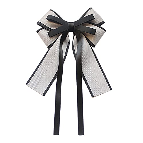 Fashion Ribbon Bow Tie Brooch Pins for Women Girls Crystal Pearl Uniform Pre-Tied Bowknot Corsage Party Ceremony Accessories - color: 115-gray