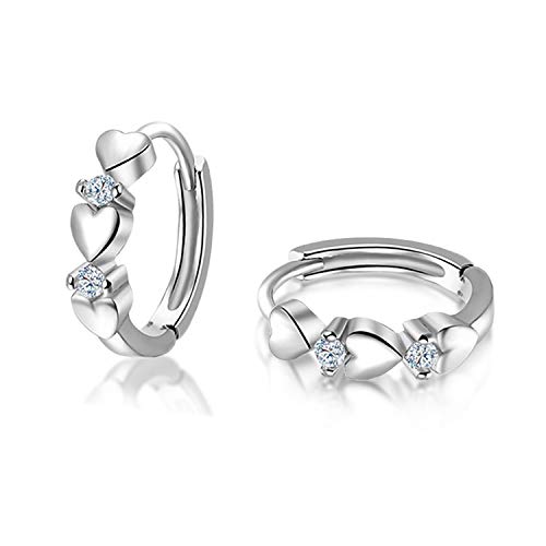 CiNily 14K White Gold Plated Small Hoop Earrings for Women Girls Heart Cubic Zirconia Hypoallergenic Earrings - color: Silver-white