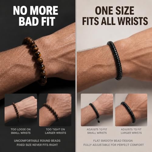 Natural Stone Beaded Bracelet for Men Women Boho Adjustable - color: Obsidian