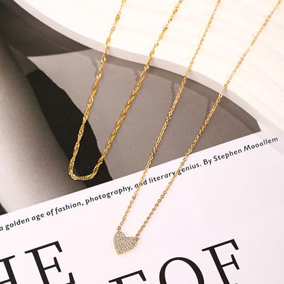 Gold Layered Necklaces for Women, 14K Gold Plated Paperclip Snake Chain Necklace Set, Dainty Coin Cross Tear Pendant Layering Choker Necklaces, Simple Trendy Stackable Jewelry Gifts - color: Diamond Heart Necklace