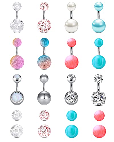 MODRSA Short Belly Button Ring Short Bar Belly Button Rings Surgical Stainless Steel Belly Ring 6mm Belly Button Rings Short Bar 1/4" - color: 1-1/4"(6mm)-mix ball