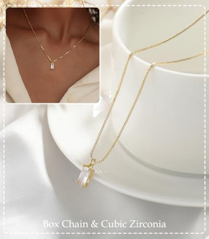 FUNEIA Diamond Necklaces for Women 14K Gold Plated Emerald Birthstone Necklace for Women Mothers Dainty Gold Necklace Blue Green Cubic Zirconia Pendant Necklace Birthday Gifts for Women Jewelry - color: 04. April(Diamond)