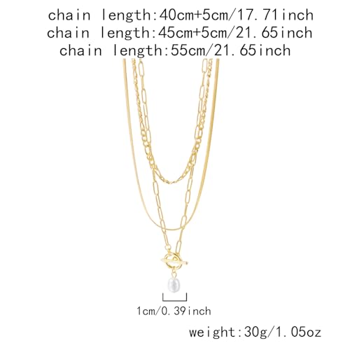 Gmai Layered Necklaces for Women Gold Plated 3/4/5 Piece Adjustable Stackable Necklace Set with Pearl Cross Coin Pendant Dainty Gold Silver Choker Chain Jewelry Gift for Her - style: Pearl 3PC